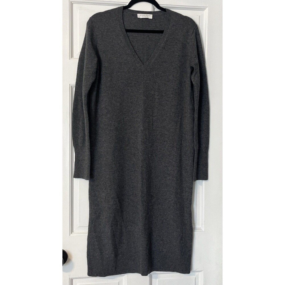 Everlane Cashmere Dress Women Medium Gray V-neck Neutral Minimalist Quiet Luxury